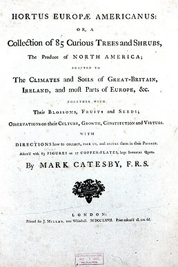 Title page of Catesby's Hortus