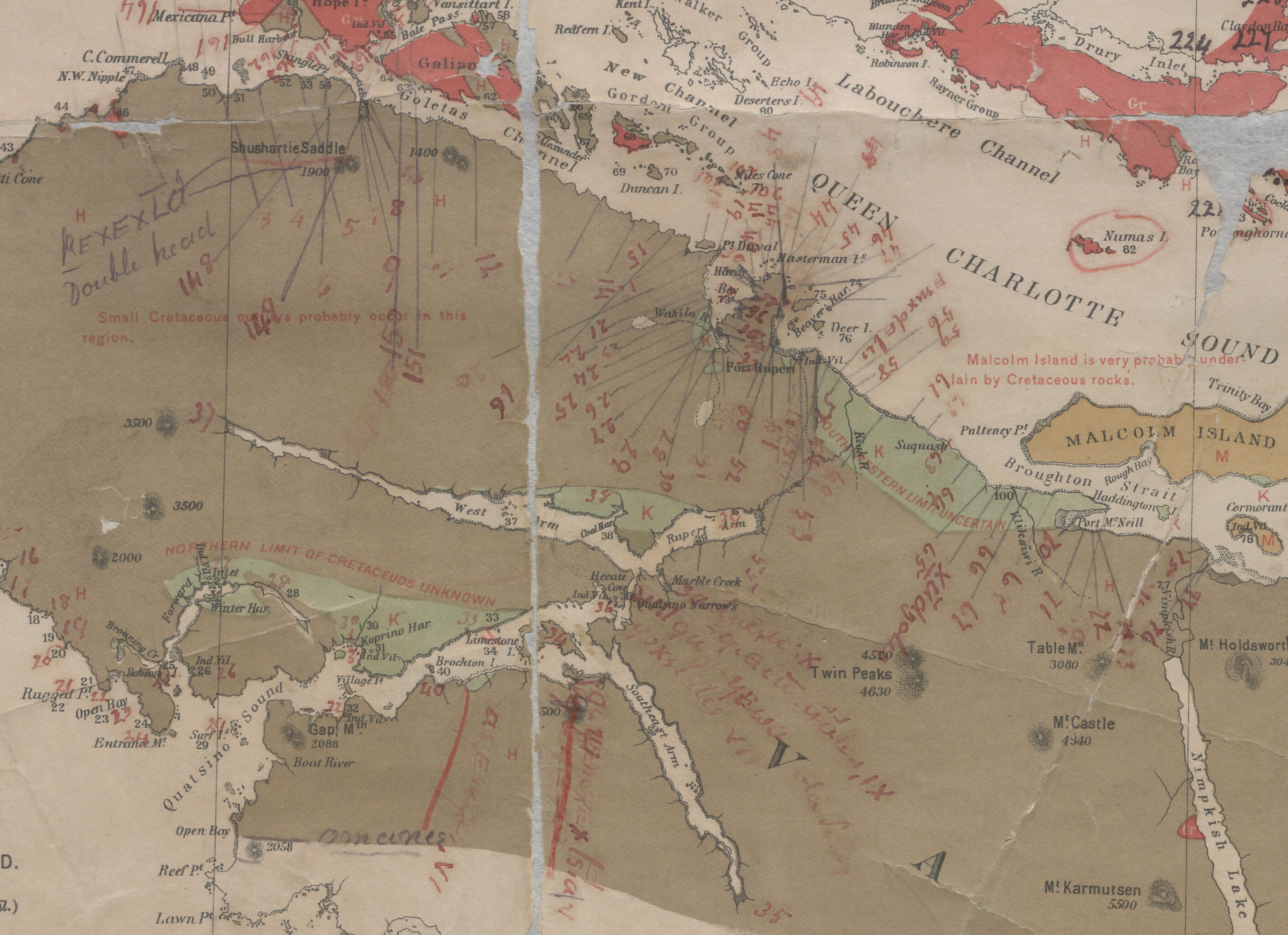 Detail of Dawson geological map of Vancouver Island region