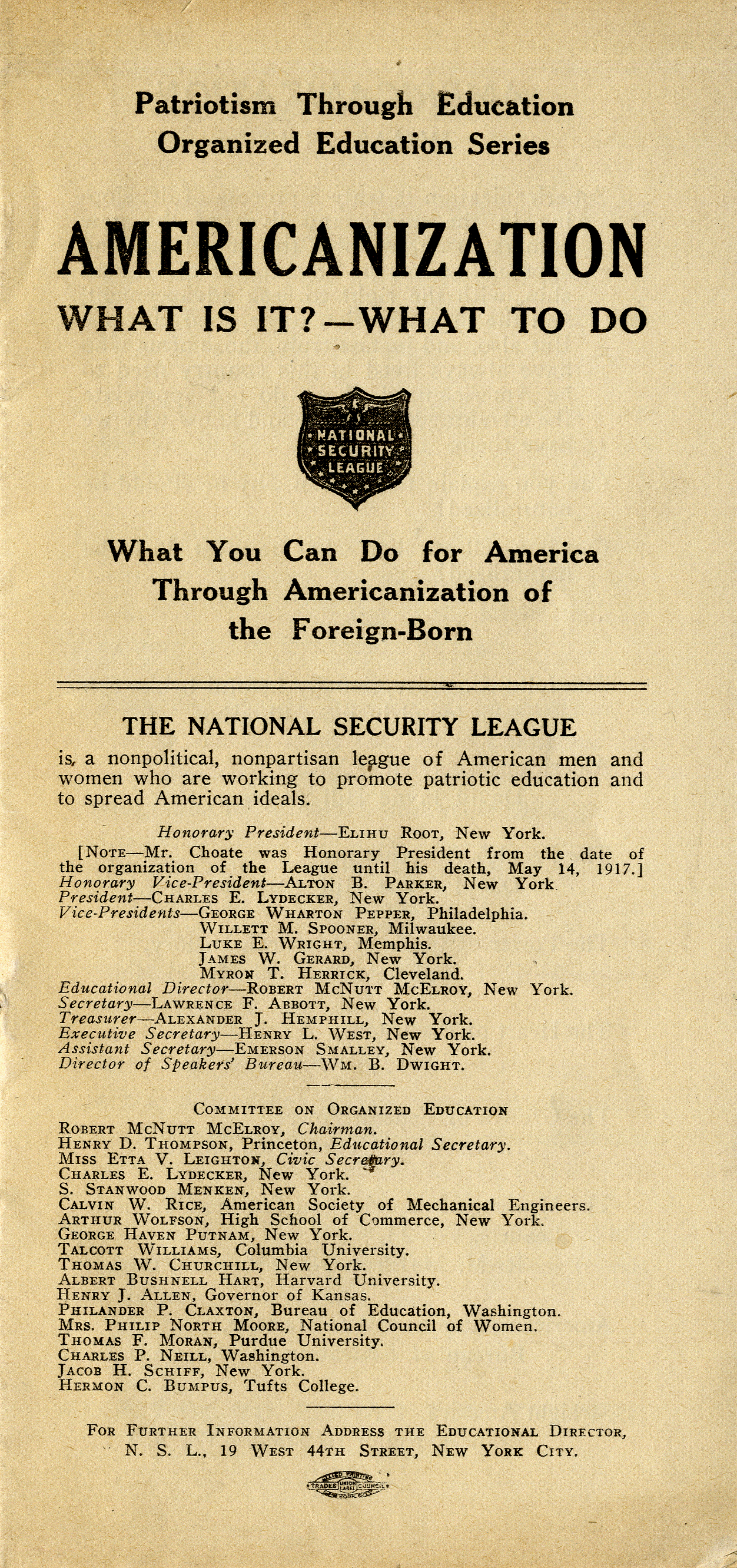cover of pamphlet titled Americanization