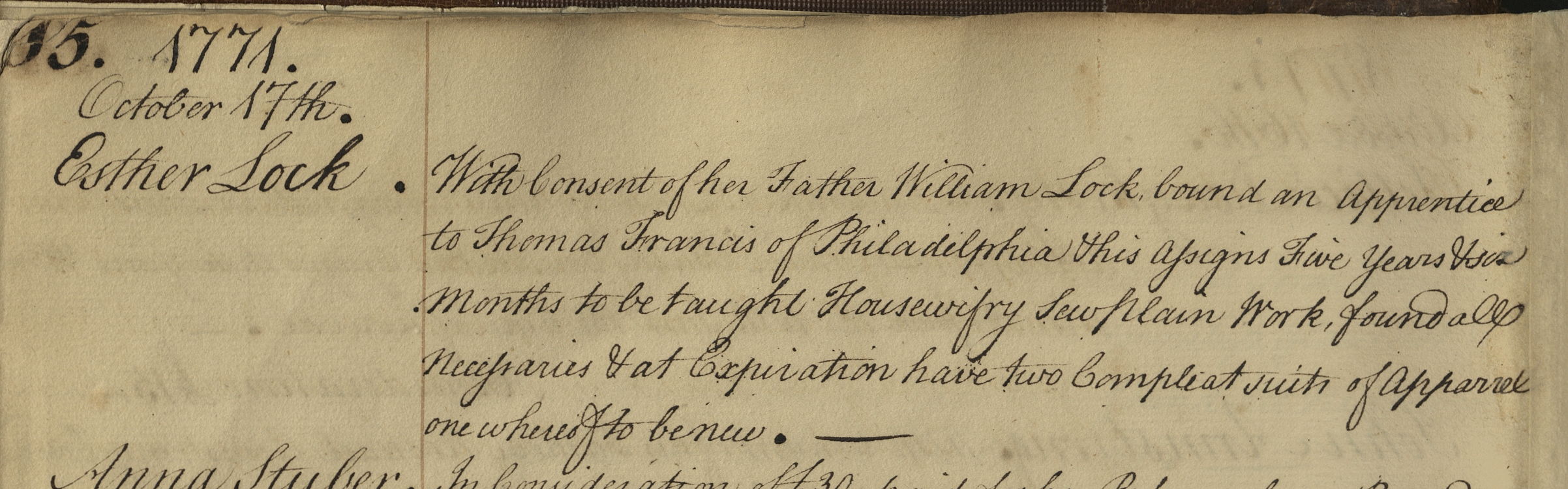 Esther's Lock's entry in the Indentured Servant Records