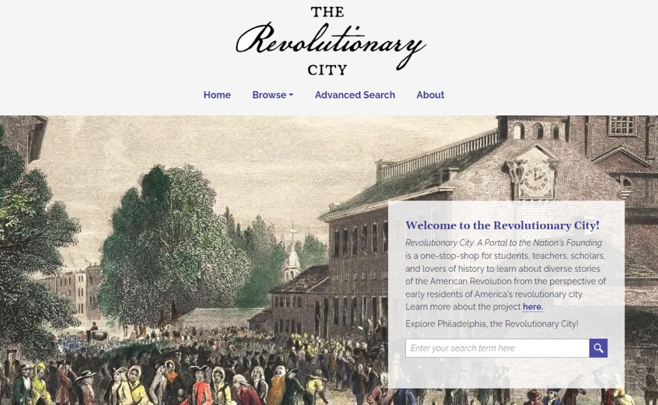 screenshot of The Revolutionary City homepage