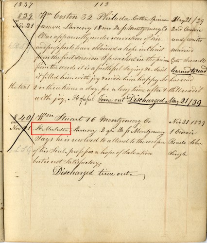 William Stuart of Montgomery County entered Eastern State Penitentiary at age 16. His ethnicity is included in his record. 