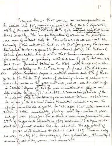 Notes for lecture on women in science, page 1