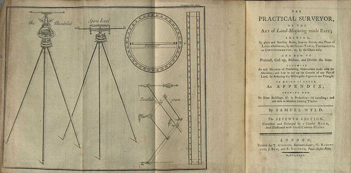 image of surveying instruments with title page of book