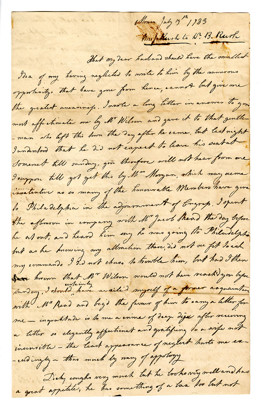 1783 Julia Rush letter
