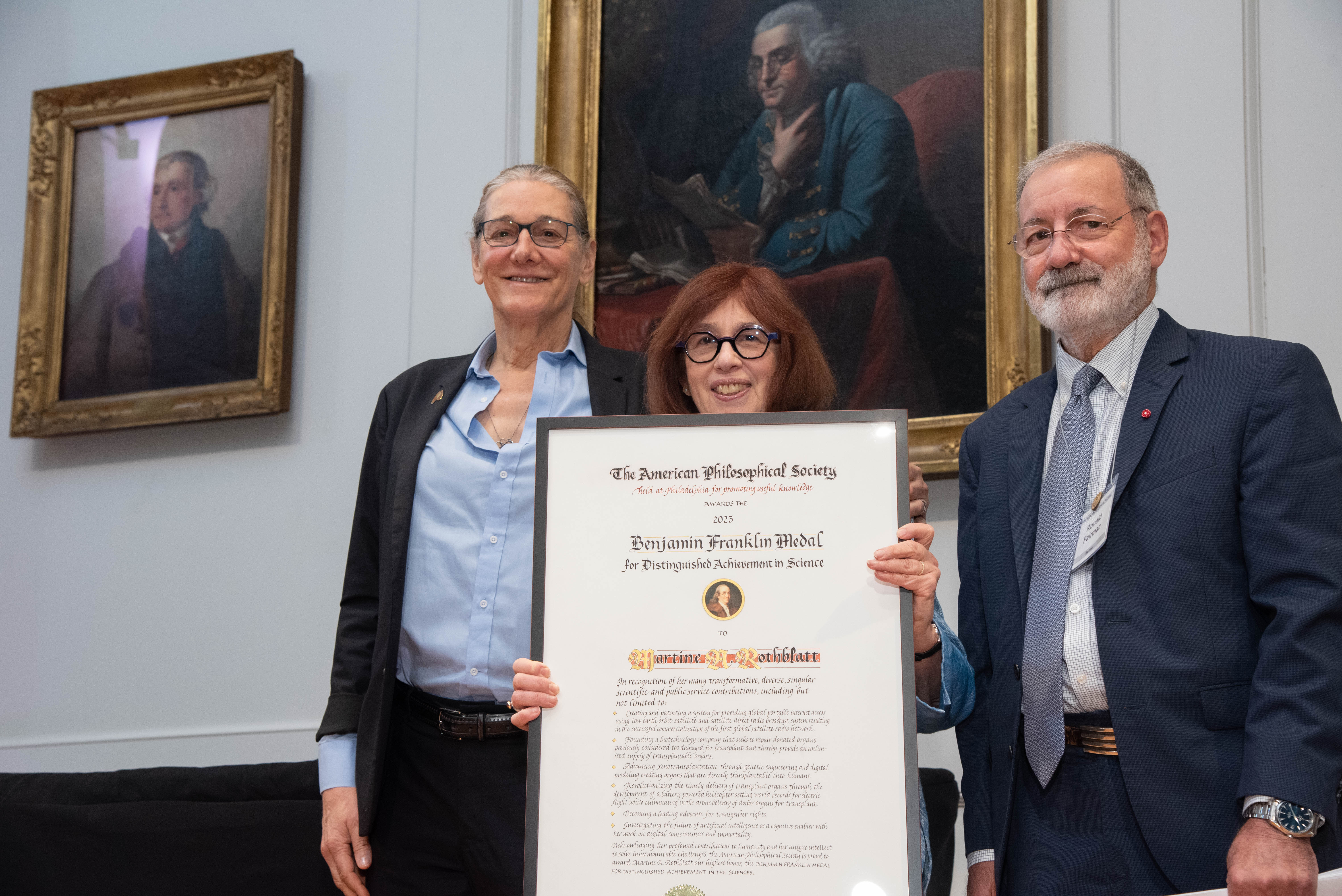 Martine Rothblatt receives Franklin Medal Certificate