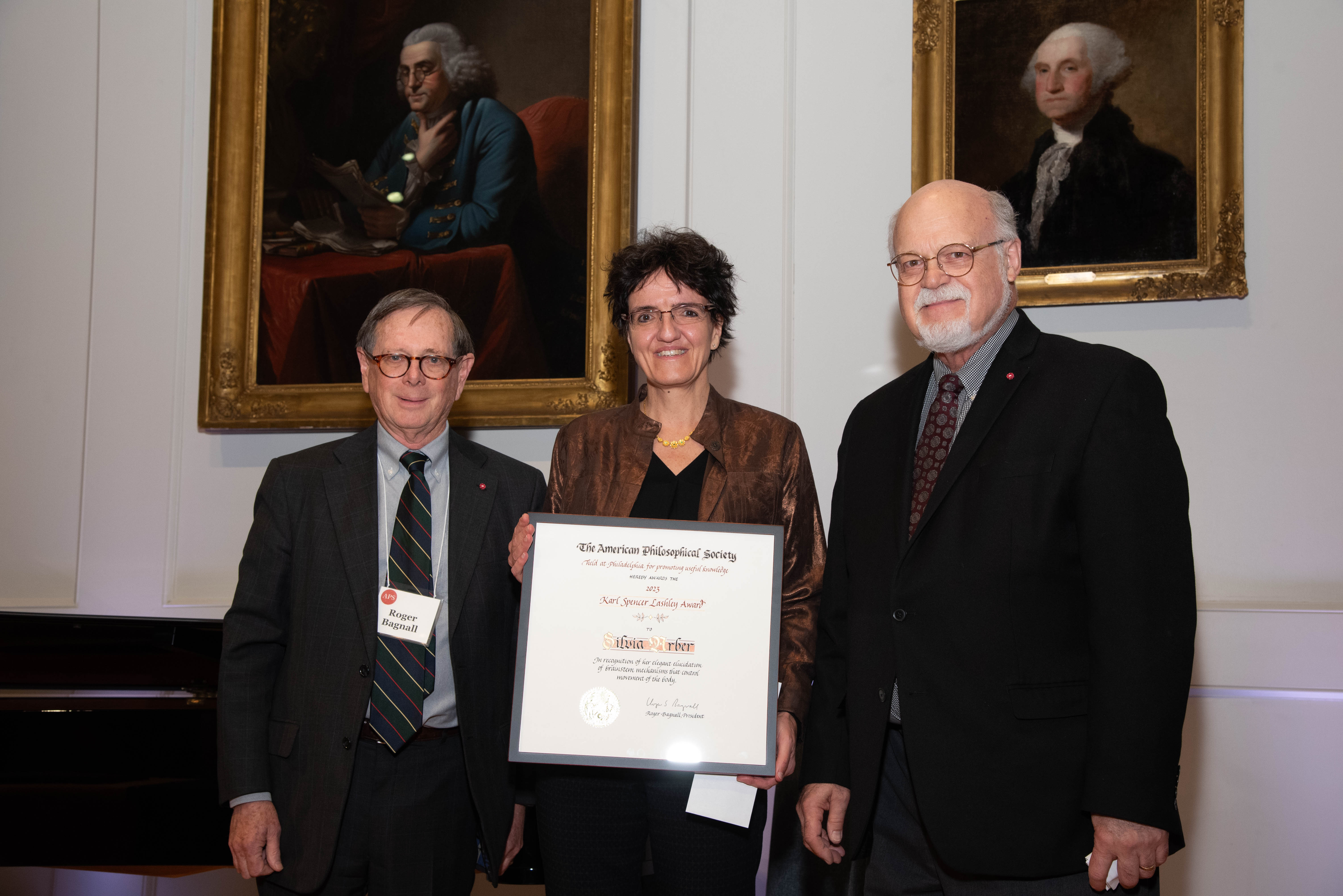 Prize certificate awarded to Professor Arber