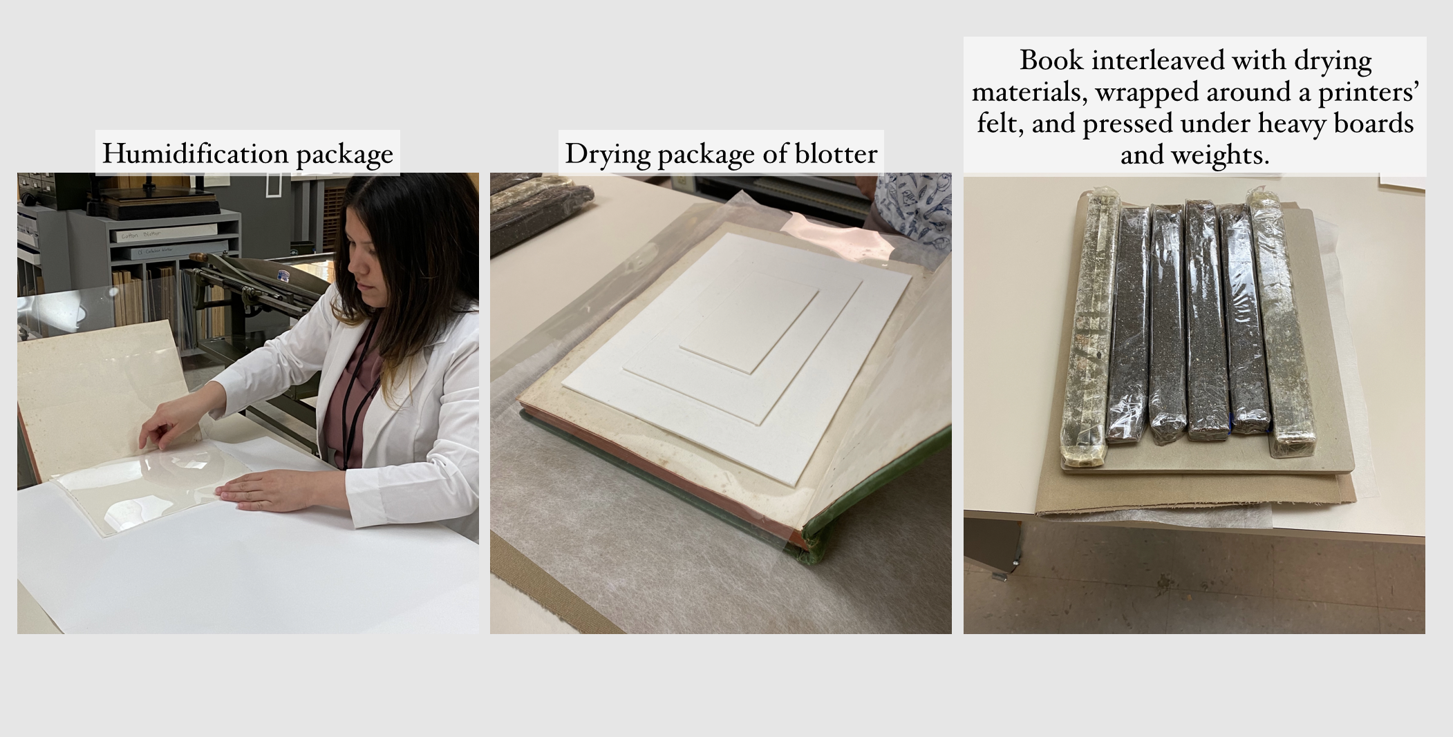photo of conservation treatment of parchment binding on book