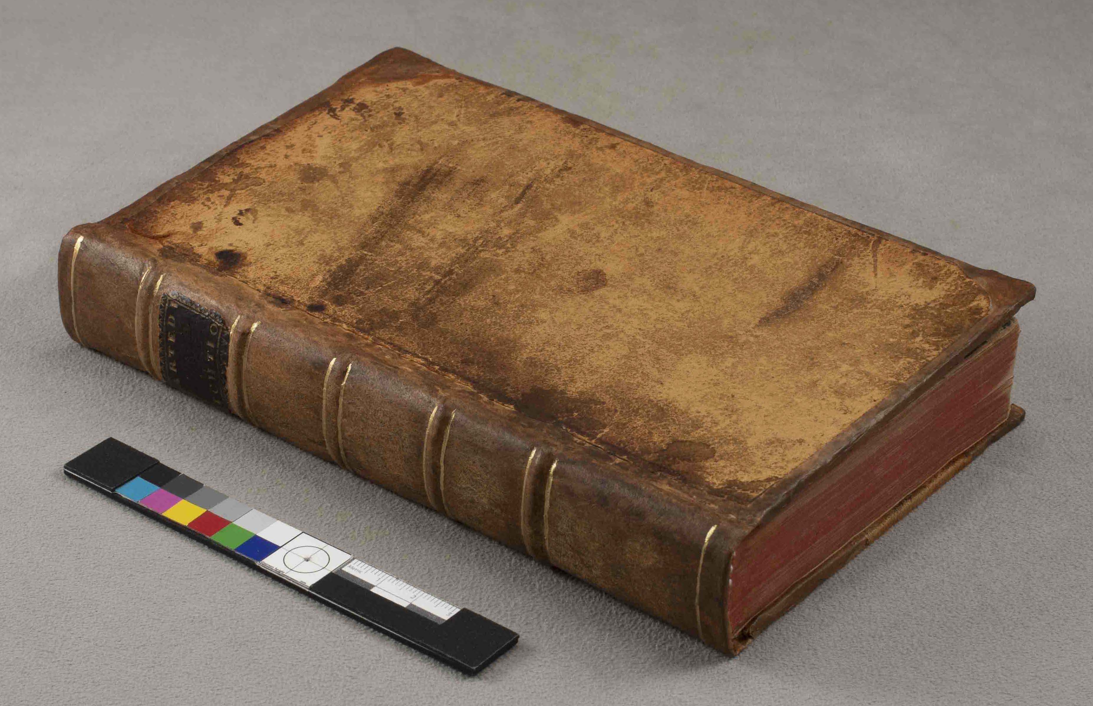 The previously worn leather-bound book in its restored state.