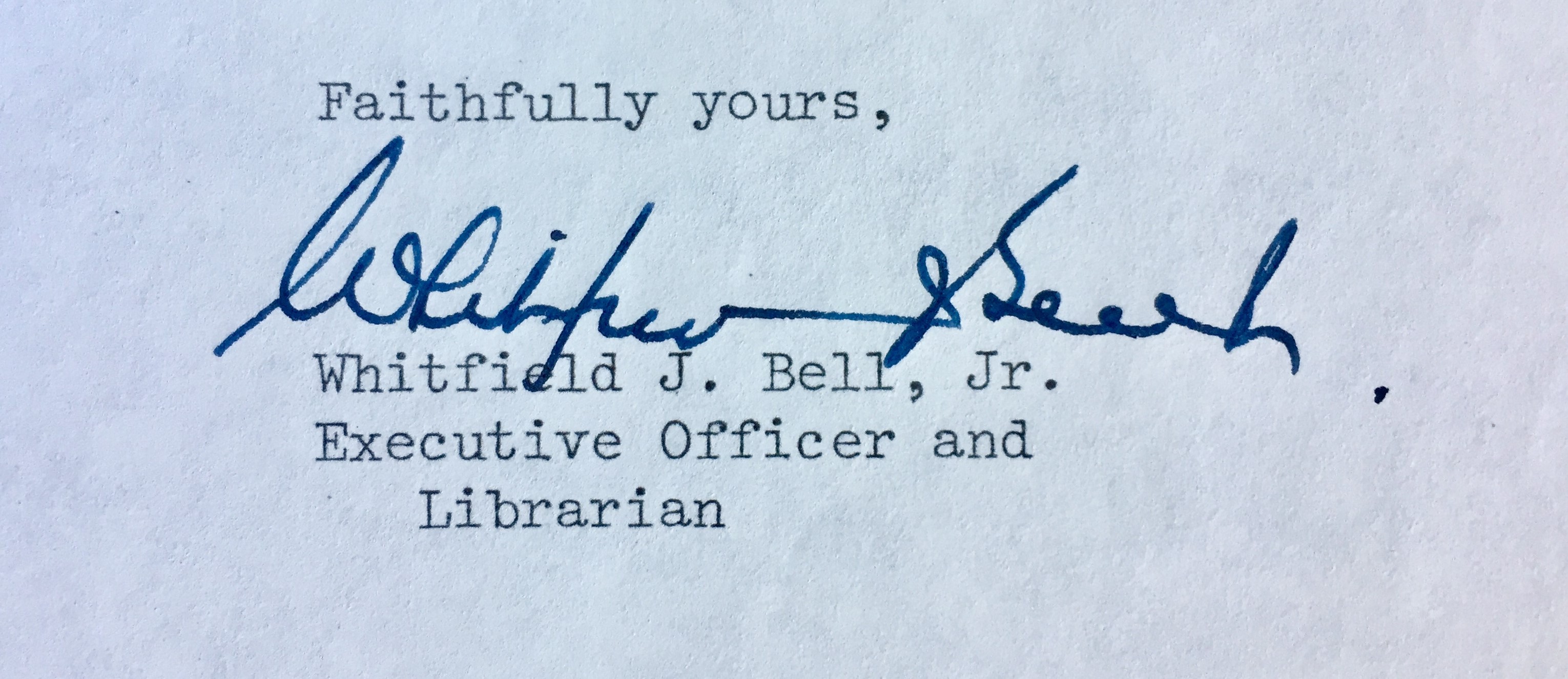 photo of Whitfield Bell's signature