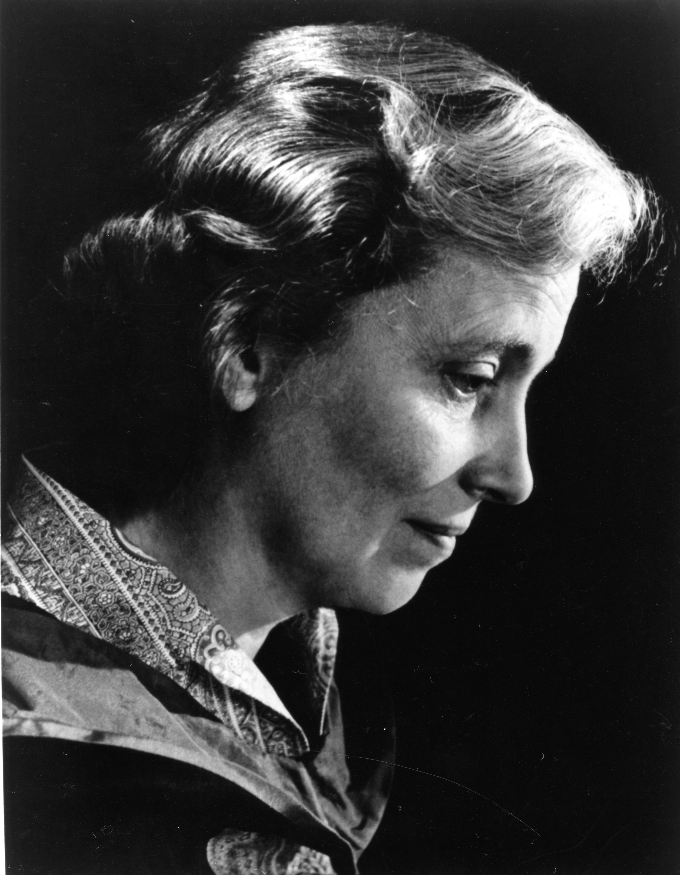 black and white photo of woman's face in profile