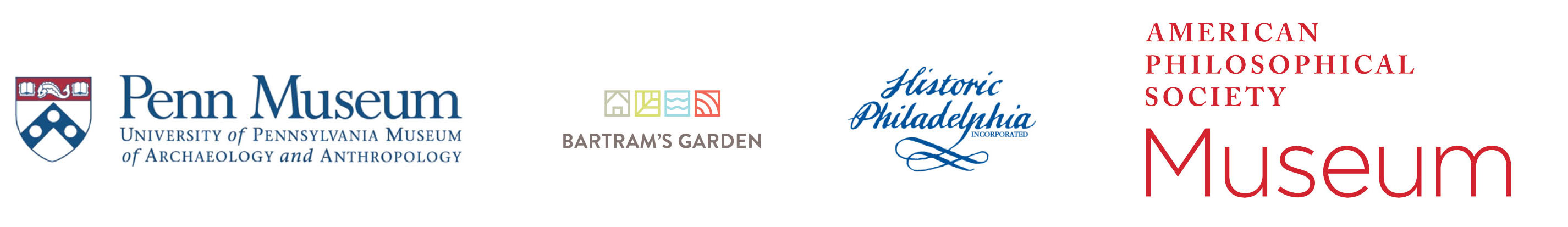 Penn Museum, Bartram's Garden, HPI, and APS Logos