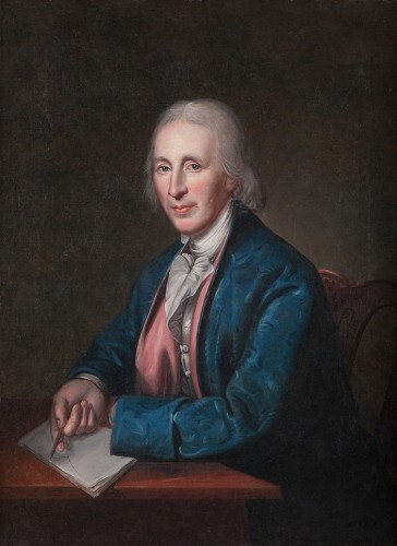 portrait of David Rittenhouse seated at a desk, wearing a blue jacket