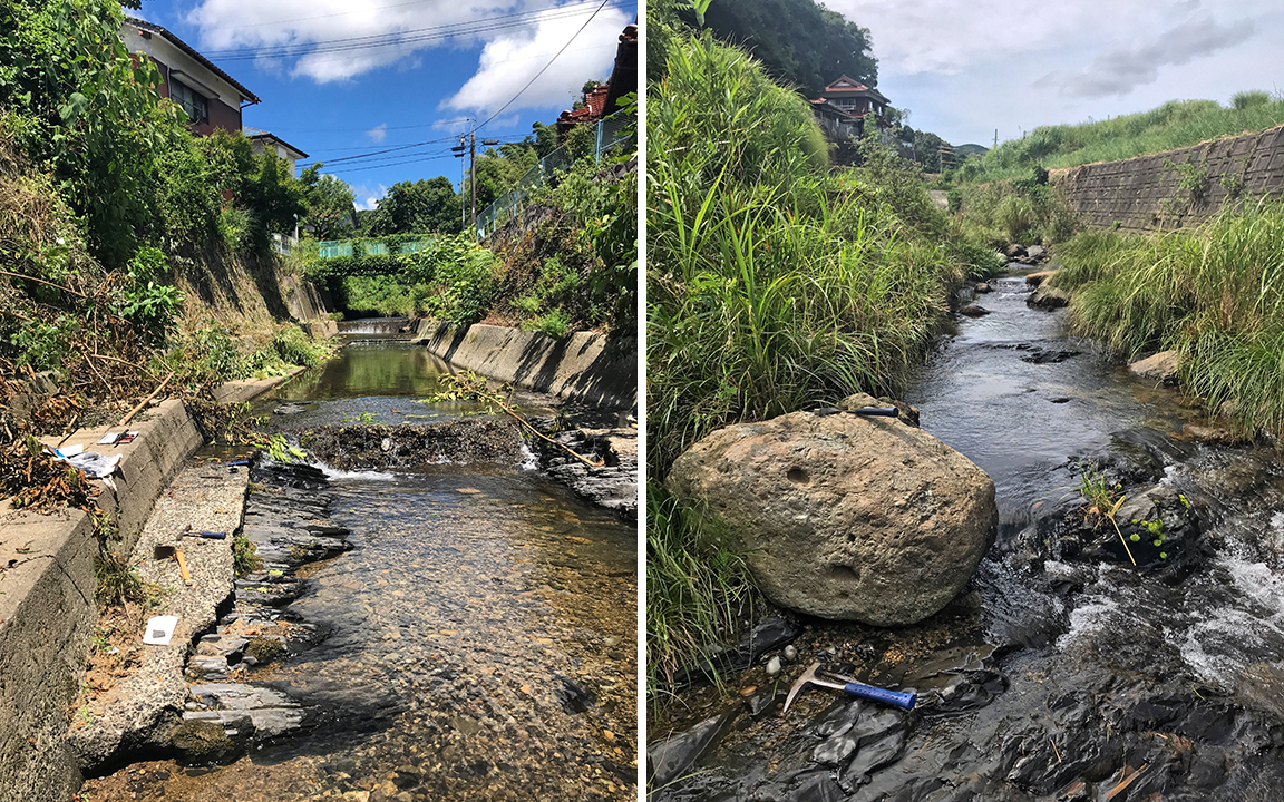 two views of a river side by side