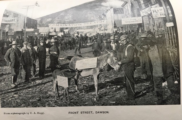 black and white photo of front street in dawson city