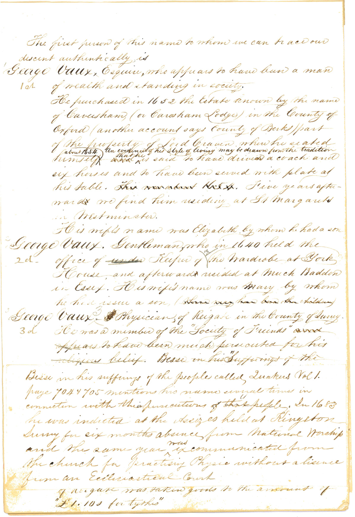photo of manuscript that outlines a family history