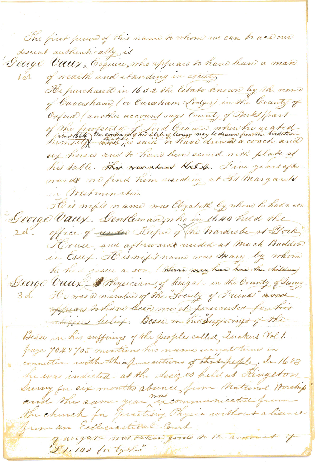 photo of manuscript that outlines a family history
