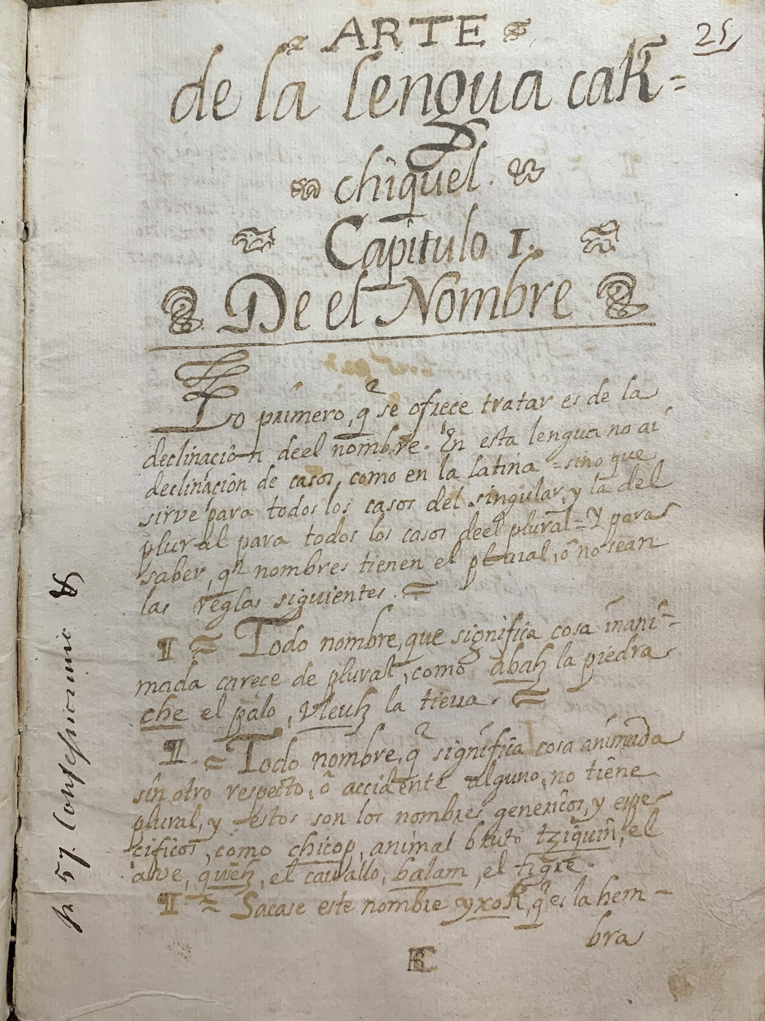 Handwritten title page of Arte de la Lengua Kaqchikel