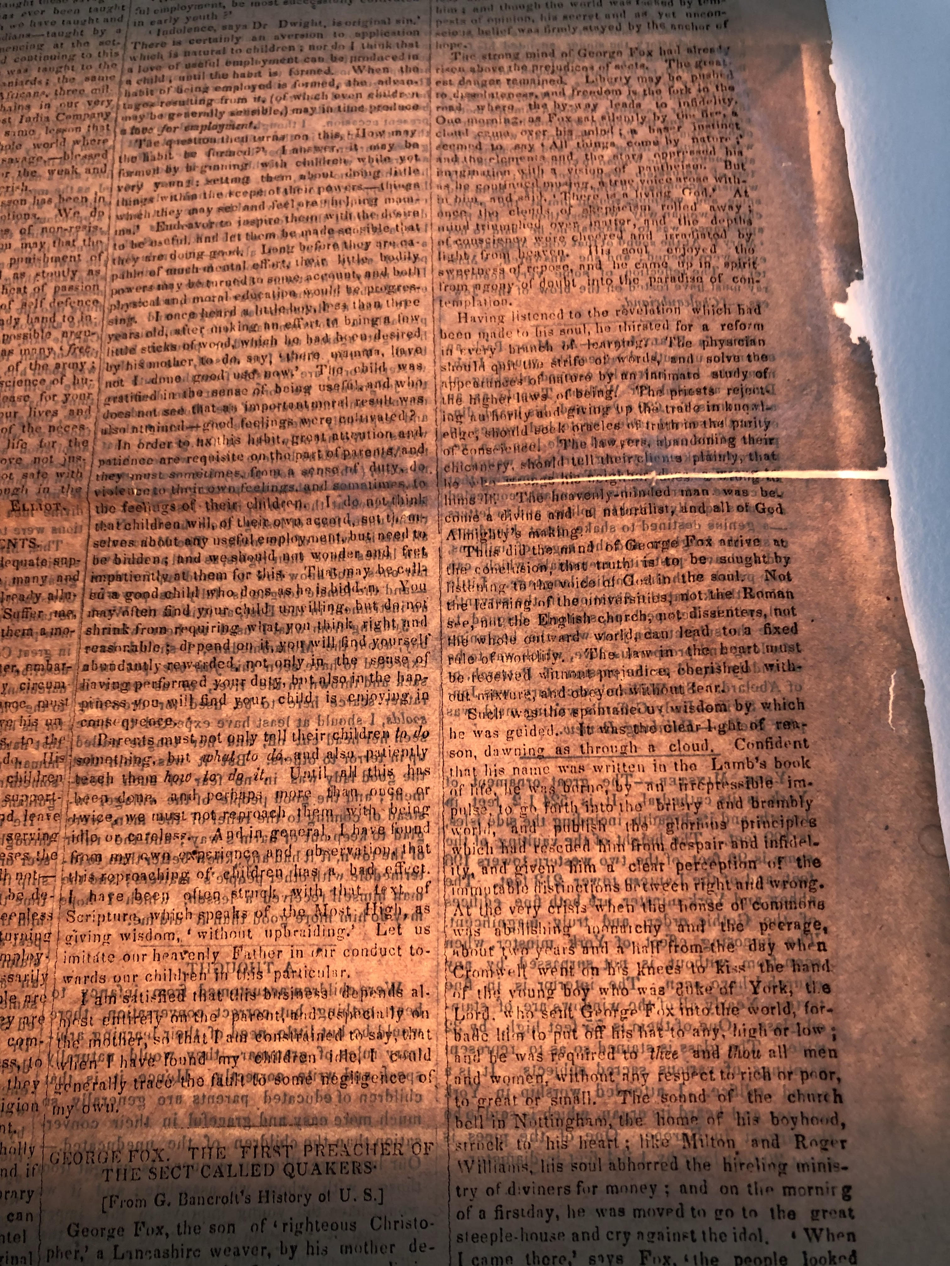 newspaper illuminated by backlight