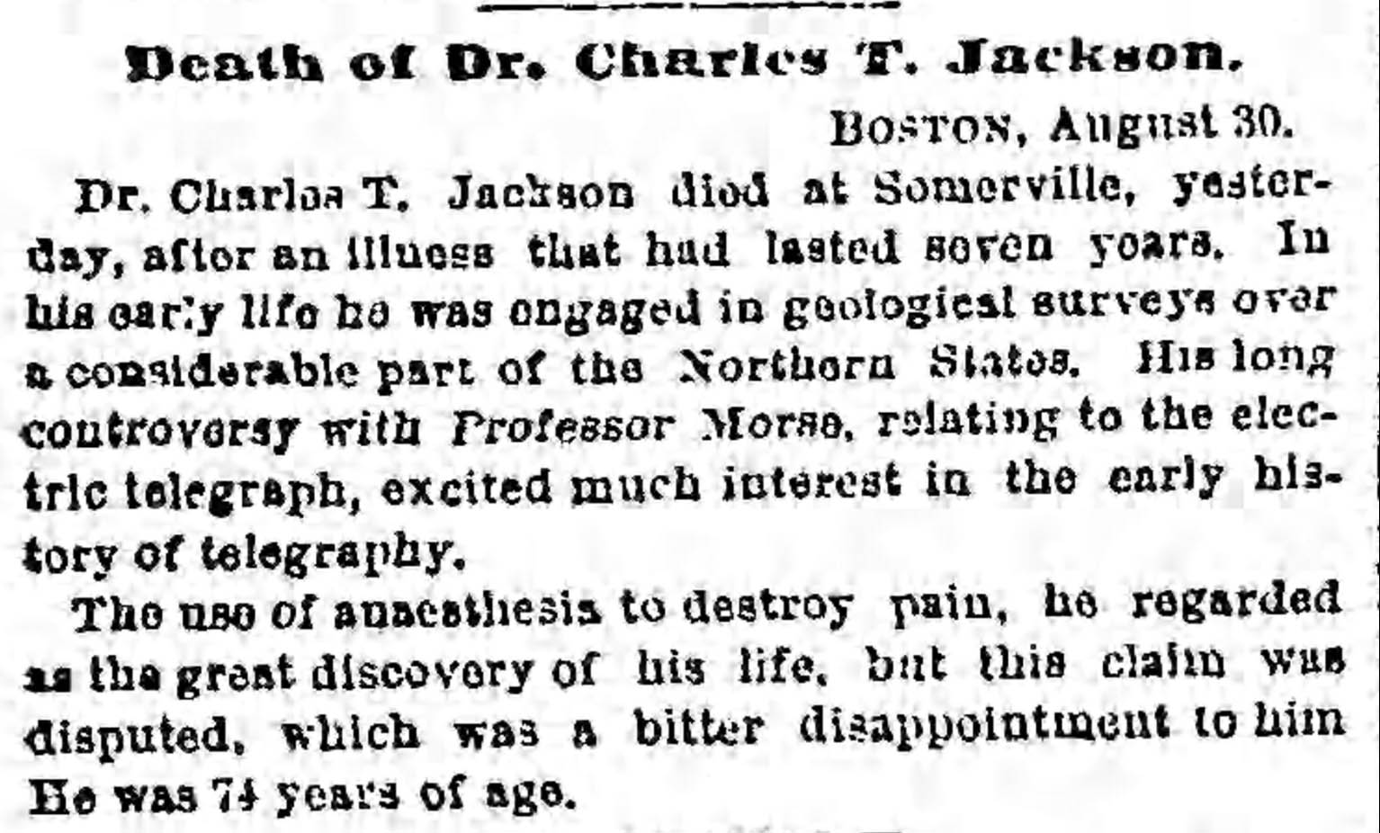 Obituary of Dr. Charles T. Jackson