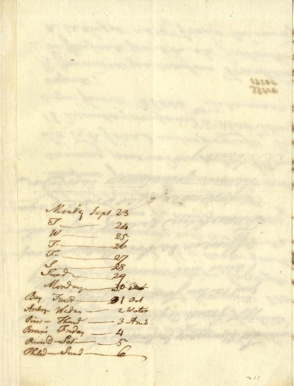 scan of manuscript with notes on bottom left corner of dates