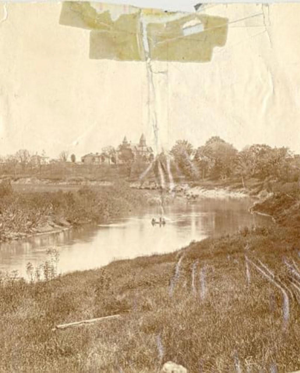 sepia-toned photo of river