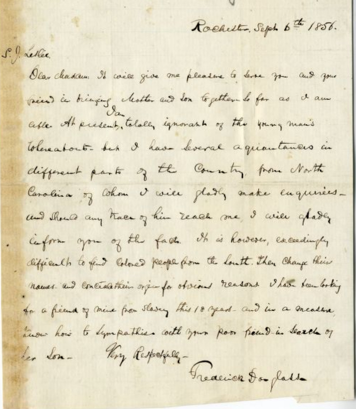 handwritten letter by Frederick Douglass