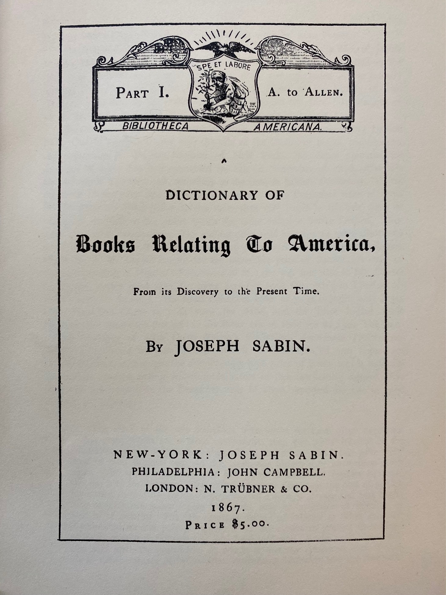 title page of A Dictionary of Books relating to America