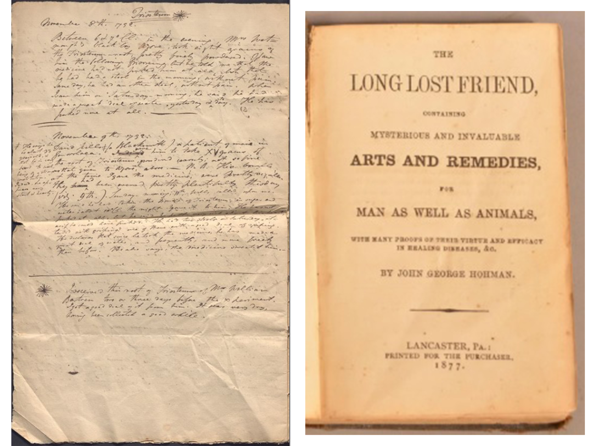 side by side image of barton manuscript and title page