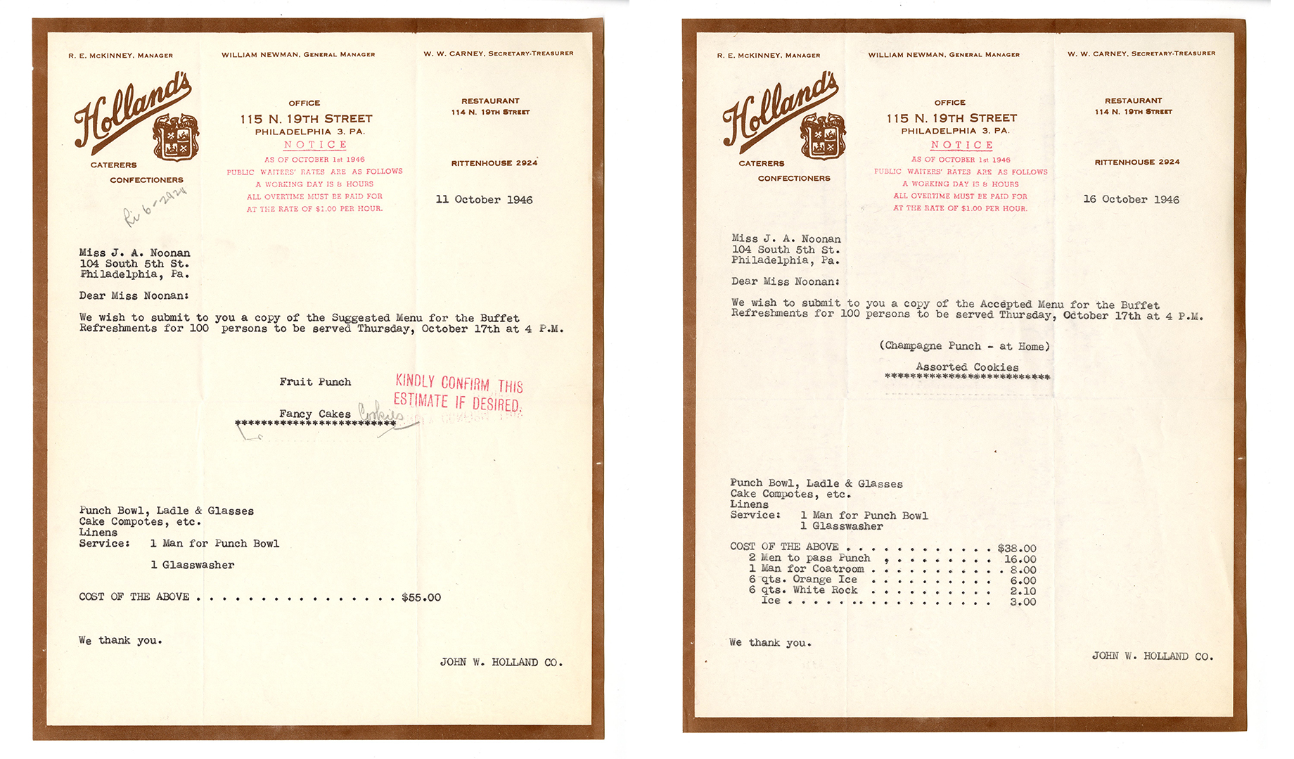 suggested and accepted buffet menus