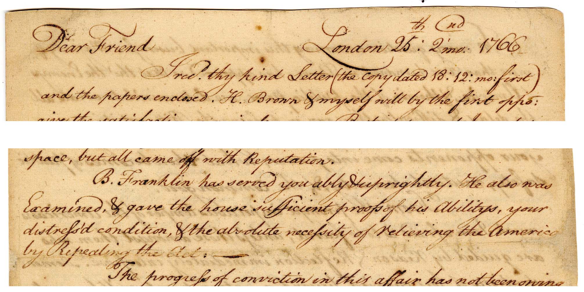 two sections of scanned manuscript letter