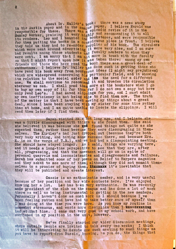 Letter, Sadie Knight to Carlos, 23 March 1936, Box 3, Folder 52, David Muller Collection of Hermann Muller, Cold Spring Harbor Laboratory Archives, NY