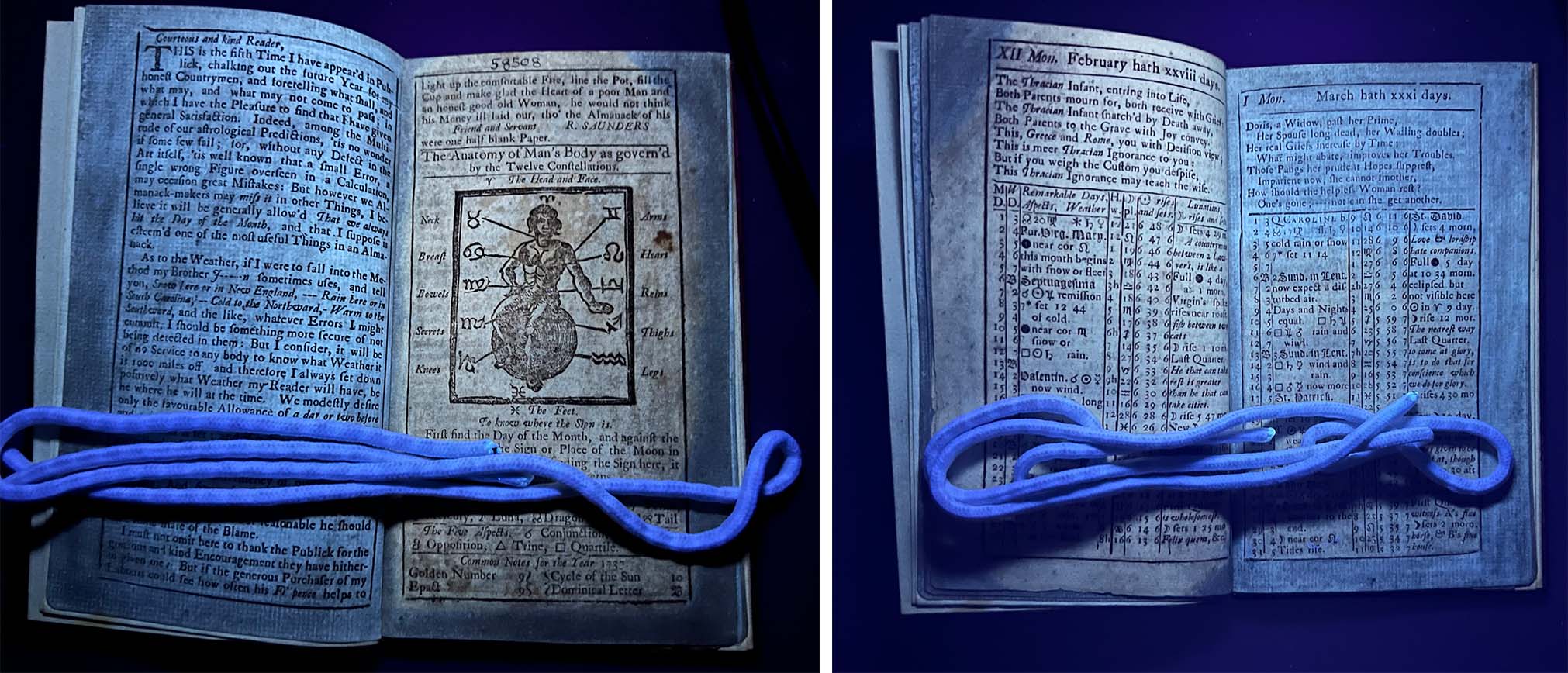 side by side book images under UV light