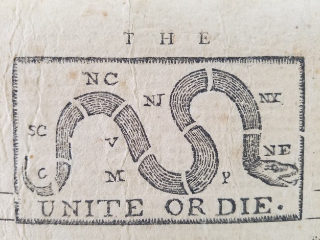 unite or die political cartoon with segmented snake