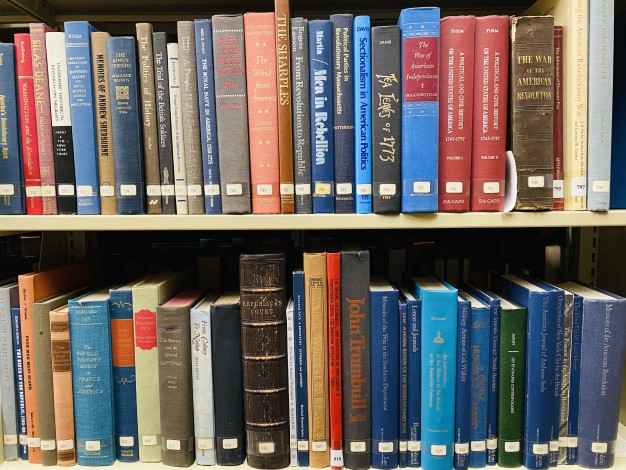 photo of bookshelves lined with colorful spines