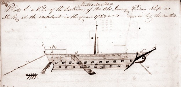 manuscript drawing of military ship HMS Jersey
