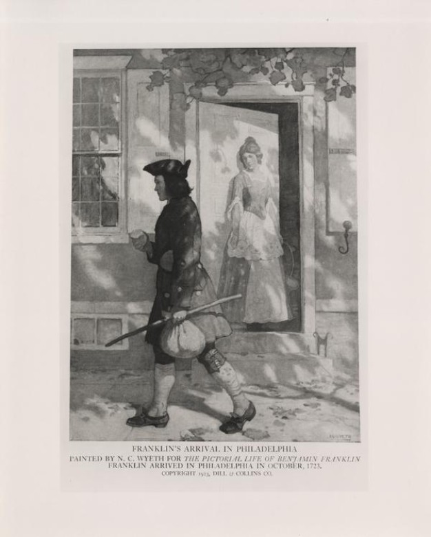 print of Franklin's arrival in Philadelphia