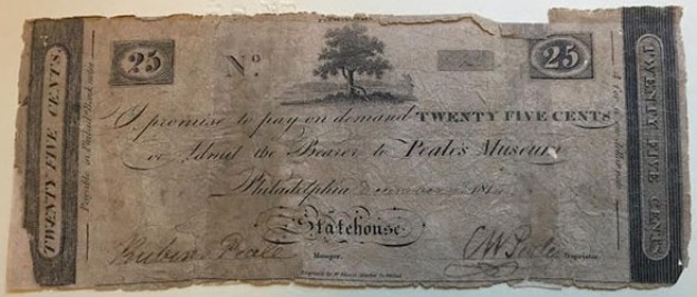 scan of 1814 Peale museum ticket
