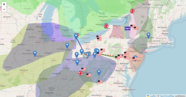 Screenshot of an interactive map of locations referenced in the Yeates papers