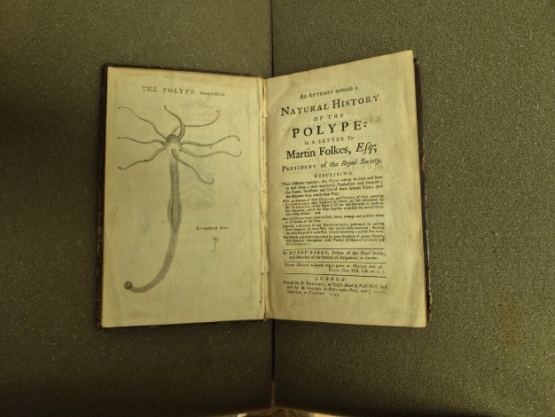 Frontispiece and title page of Baker, Polype (1743)
