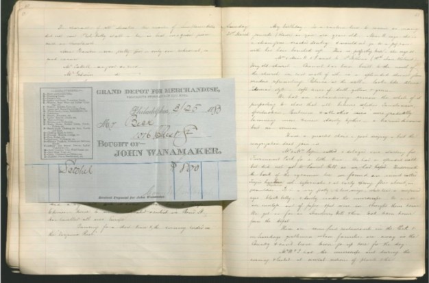 Wanamaker receipt in scrapbook