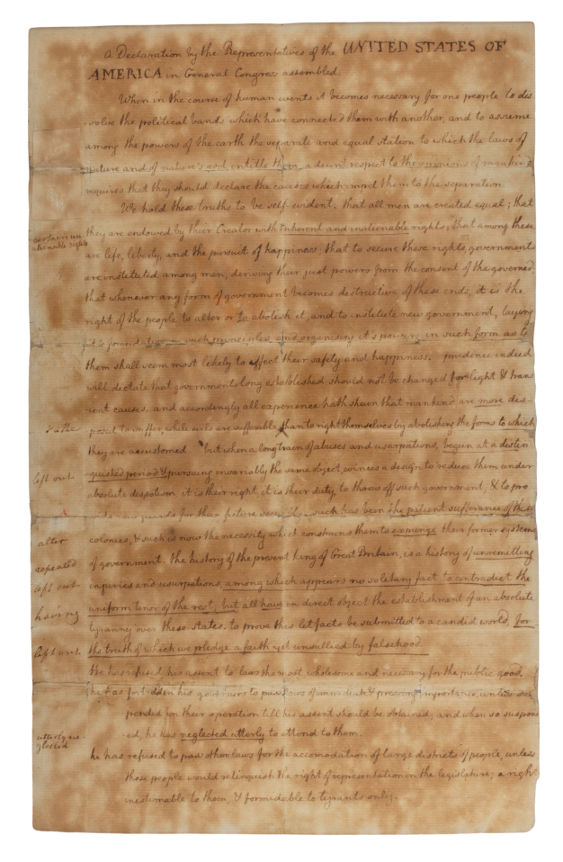 Draft of the Declaration of Independence in Thomas Jefferson's hand