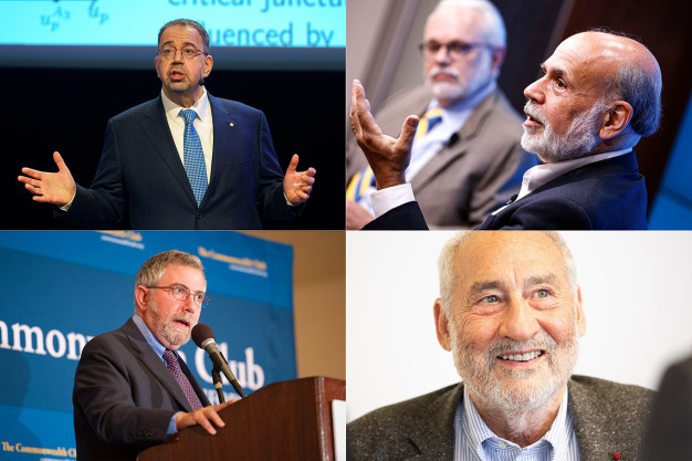 Daron Acemoglu (APS 2021), Ben Bernanke (APS 2006), Paul Krugman (APS 2011), and Joseph Stiglitz (APS 1997)