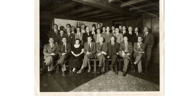 Photograph from the 10th Macy Conference on Cybernetics held in 1953. Freed is second from left in the second row.