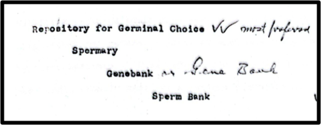 Typed document that reads "Repository for Germinal Choice"
