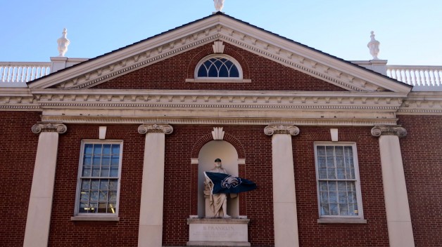 library hall statue of franklin in Eagles regalia
