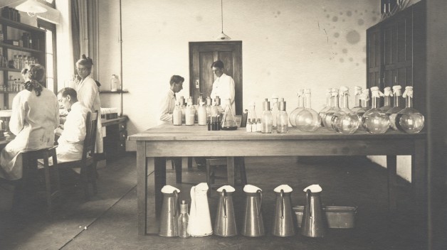 black and white photo of laboratory