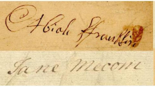 Signatures of Abiah Franklin, Jane Mecom, Sally Bache, and Deborah Franklin 