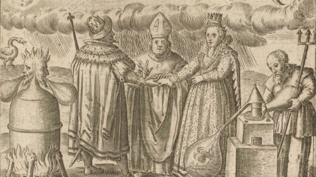 Alchemical symbolism and apparatus combine in this engraving from The Twelve Keys of Basil Valentine, part of Musaeum hermeticum reformatum et amplificatum (1678), a compilation of famous alchemical texts. Science History Institute 