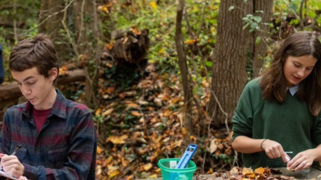 People in the forest collecting scientific data